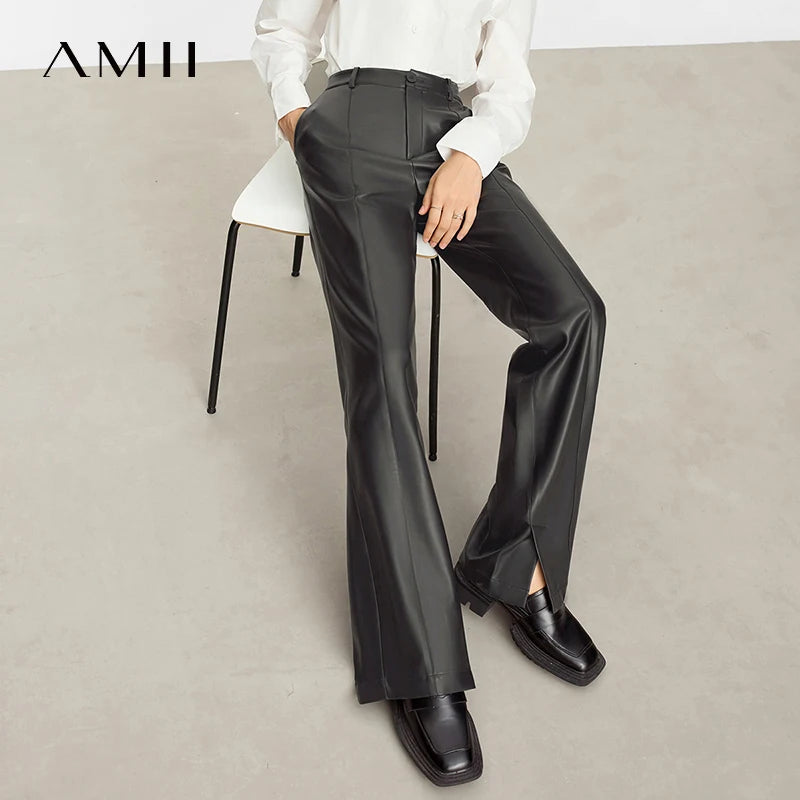 Loose Straight PU Leather Trousers
