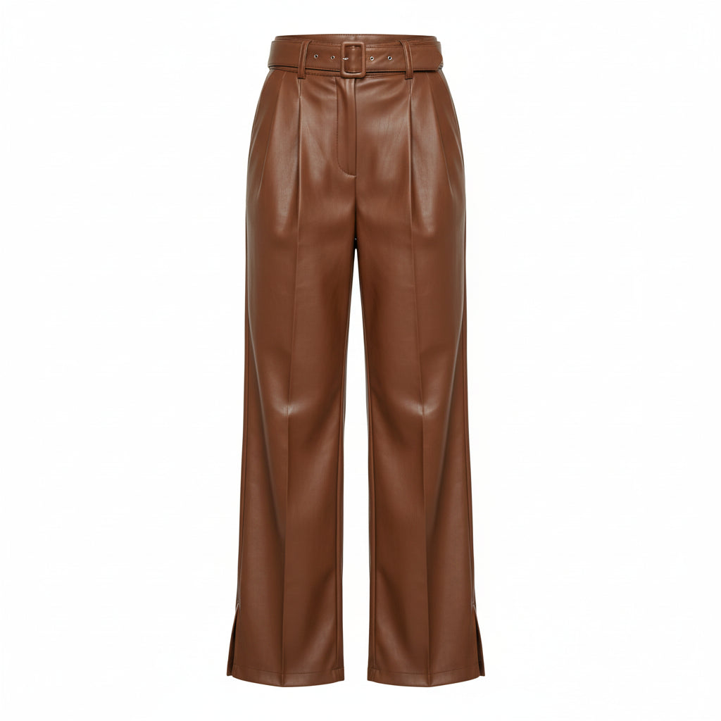 Loose Straight PU Leather Trousers