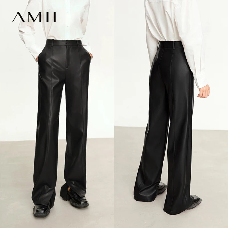 Loose Straight PU Leather Trousers