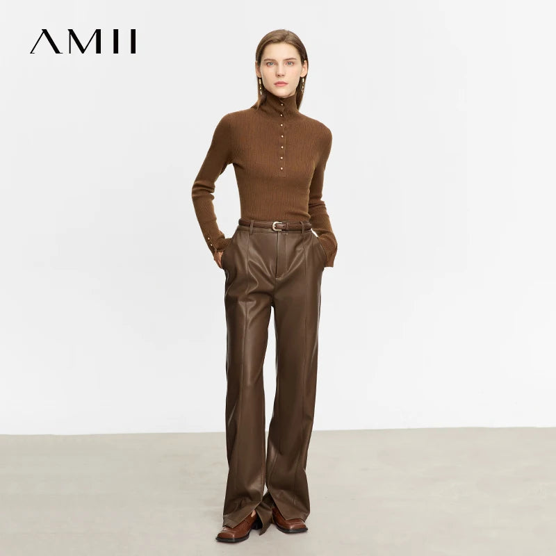 Loose Straight PU Leather Trousers