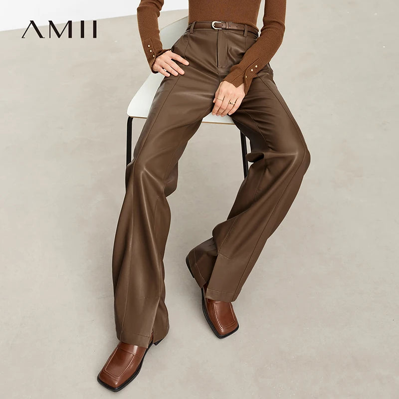 Loose Straight PU Leather Trousers